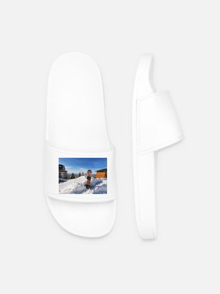 Snowboarding on a sunny slope - Men’s Pool Sliders - white