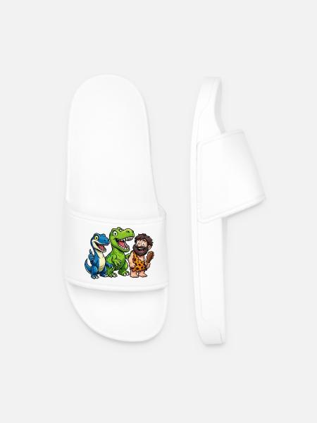 Dino Friends Caveman Stone Age Fun - Men’s Pool Sliders - white