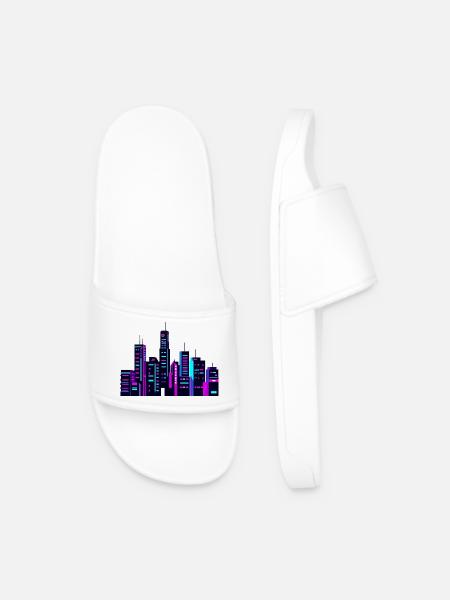 Neon City Skyline - Men’s Pool Sliders - white