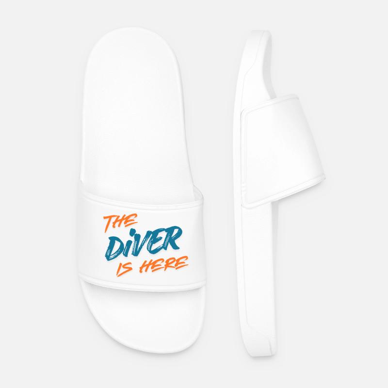 The Diver is Here, Funny - Men’s Pool Sliders - white