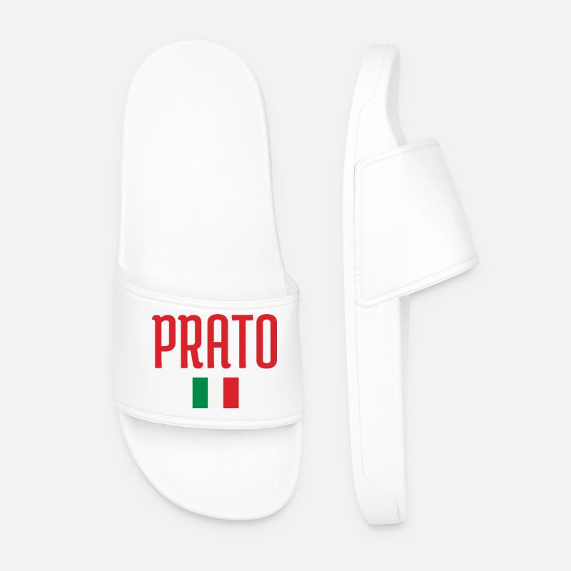 Prato Italy Bold Script - Men’s Pool Sliders - white