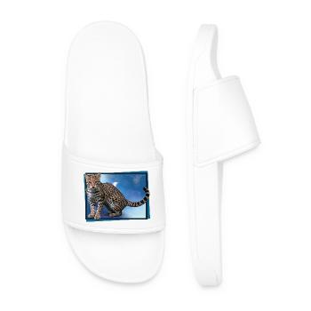 Blue Leopard Bokeh - Men’s Pool Sliders - white - Front