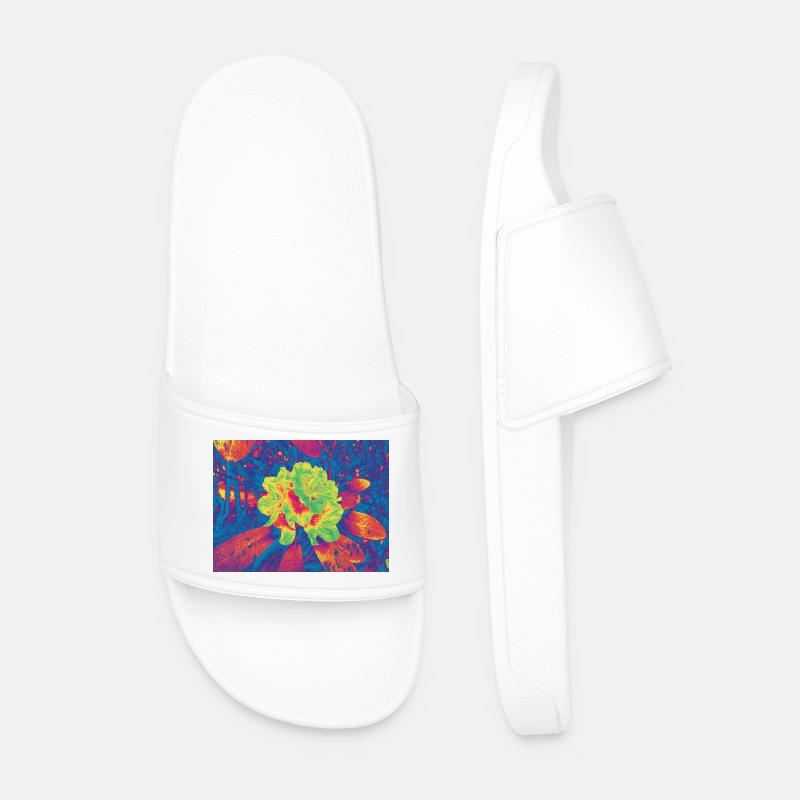 Neon Bloom Psychedelische Blume - Männer Badelatschen - Weiß