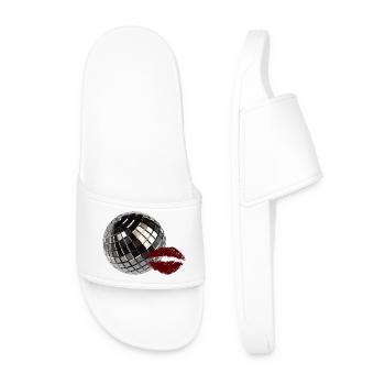 Retro Disco Ball with Red Lips Y2K Party Aesthetic - Men’s Pool Sliders - white - Front