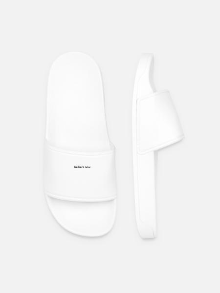 Be Here Now | Mindfulness | Meditation Gift - Men’s Pool Sliders - white