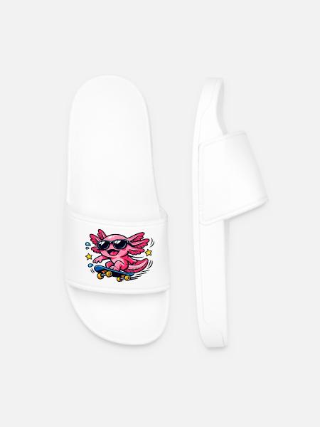 Pink Axolotl Skater with Sunglasses - Men’s Pool Sliders - white