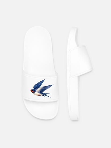 Water-coloured blue swallow - Men’s Pool Sliders - white