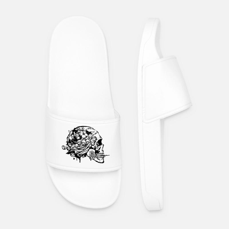 Skull with Rose - Men’s Pool Sliders - white