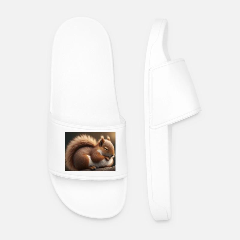 Cute animals doing hibernation – squirrel - Men’s Pool Sliders - white