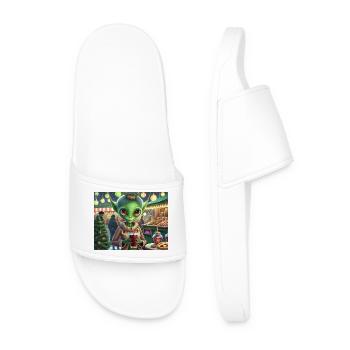 mignon petit vert rétro vintage alien tous les jours - Claquettes Homme - blanc - Devant