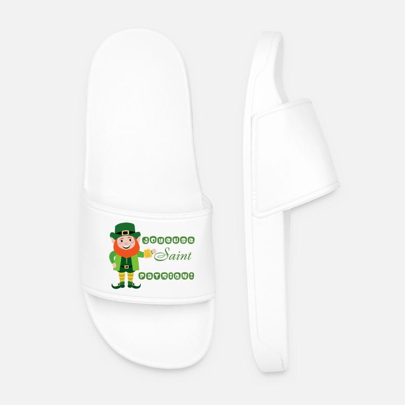 Happy St. Patrick's Day - Smiling Leprechaun - Men’s Pool Sliders - white