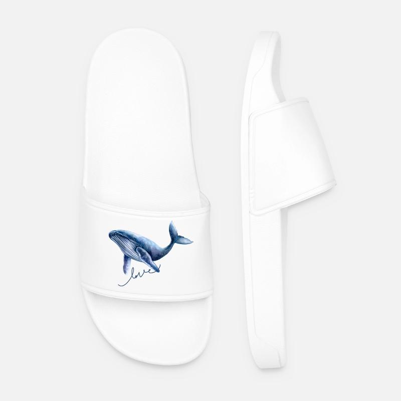 Whale Love Blue Whale Illustration - Men’s Pool Sliders - white