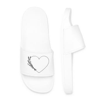 Line Art Coeur - Fleurs sauvages, Personnalisable - Claquettes Homme - blanc - Devant