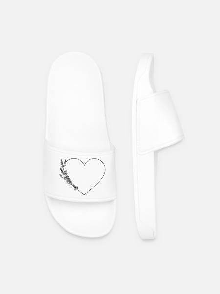 Line Art Heart - Wildflowers, Personalizable - Men’s Pool Sliders - white
