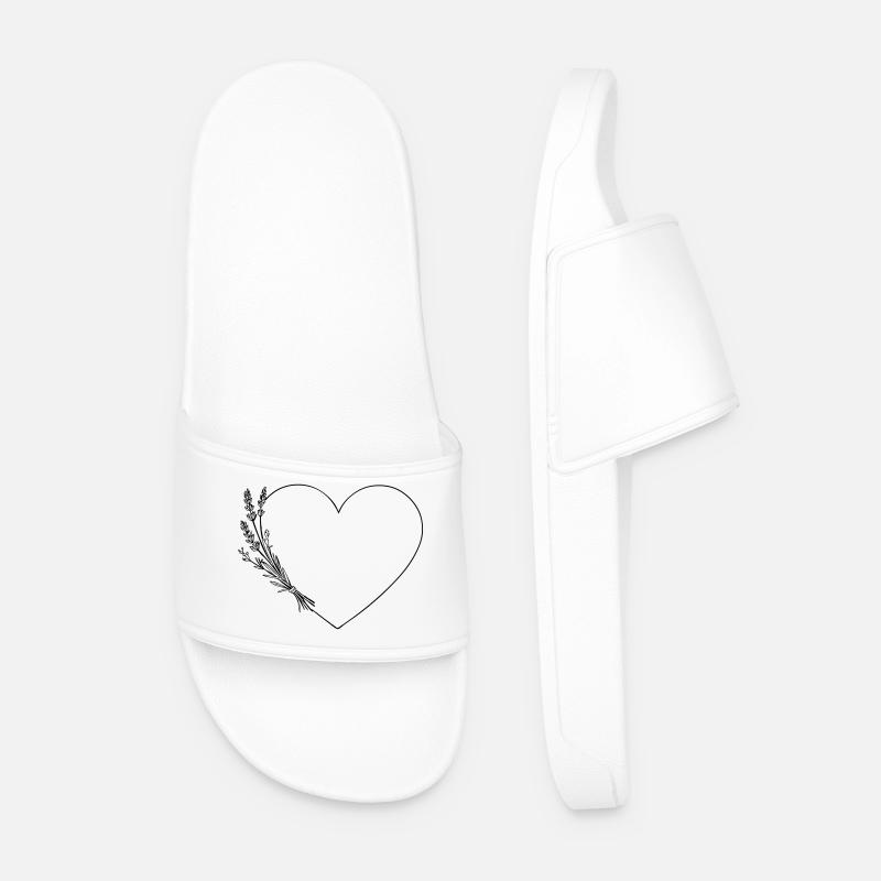 Line Art Heart - Wildflowers, Personalizable - Men’s Pool Sliders - white