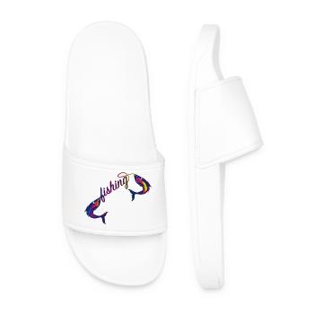 Deux poissons sur une canne à pêche avec lettrage de pêche - Claquettes Homme - blanc - Devant