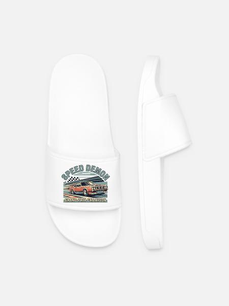 Racing Car Speed Demón Design - Men’s Pool Sliders - white