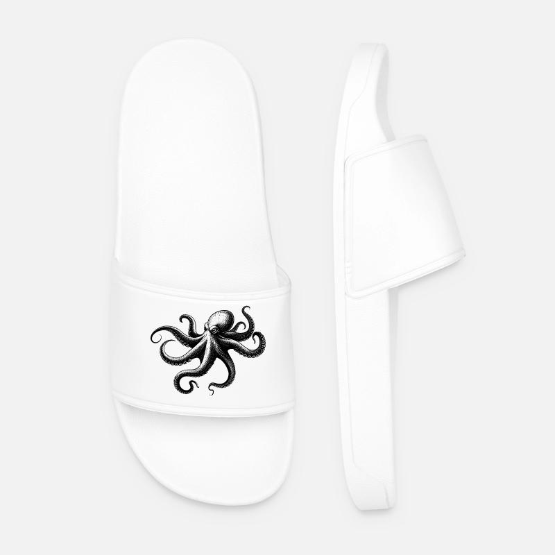Octopus in Monochrome - Men’s Pool Sliders - white