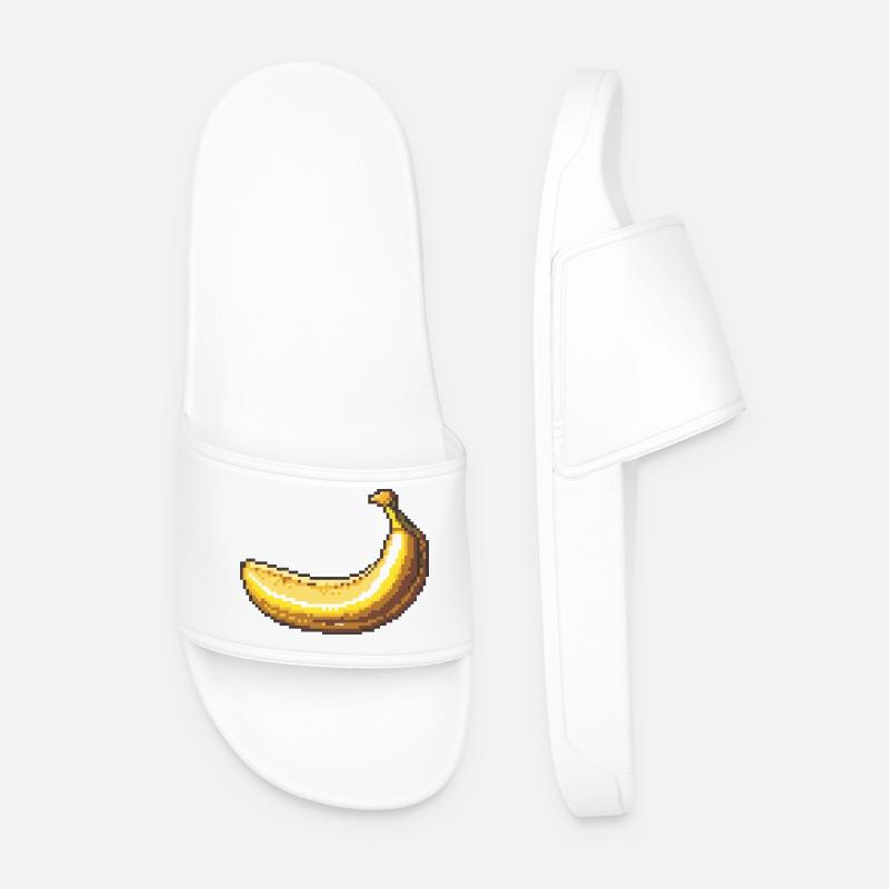 Pixel Banana Retro Pixel Art - Men’s Pool Sliders - white