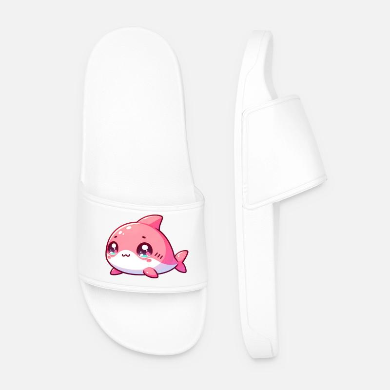 Kawaii Pink Hai Anhänger - Männer Badelatschen - Weiß