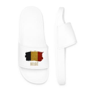 Grunge flag of Belgium, I love Belgium - Men’s Pool Sliders - white - Front