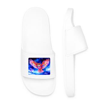 Colorful eagle owl in front of a starry sky - Men’s Pool Sliders - white - Front