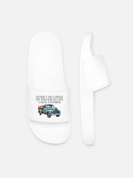 Vintage Farm Truck Nostalgia - Men’s Pool Sliders - white