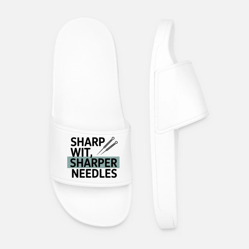 Sharp Wit Sharper Needles Acupuncturist Profession - Men’s Pool Sliders - white