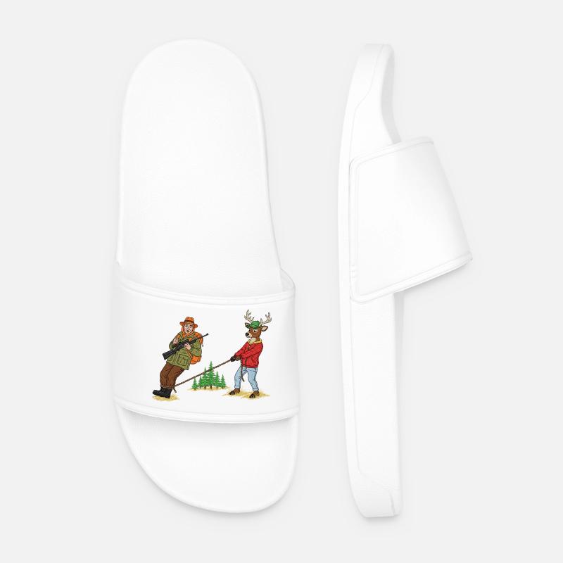 Forest Tug Duo: Hunter & Deer - Men’s Pool Sliders - white