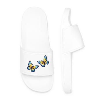 Blue Yellow Butterflies Pattern - Men’s Pool Sliders - white - Front