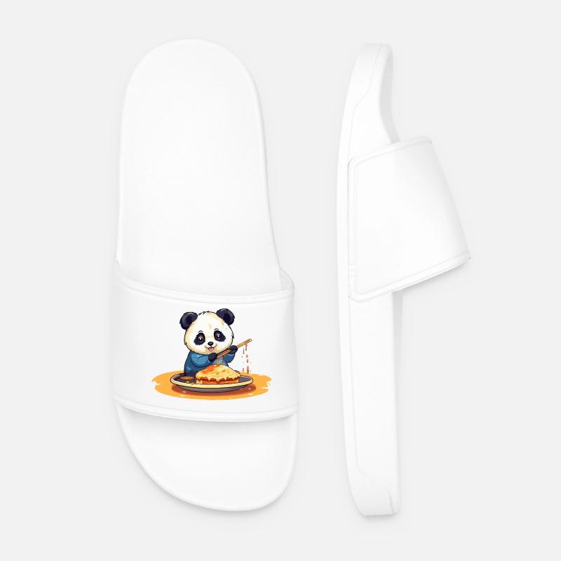 Panda Cooking Pancakes - Men’s Pool Sliders - white