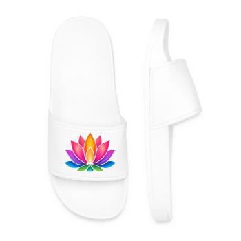 Glowing Lotus Flower Color Explosion - Men’s Pool Sliders - white - Front