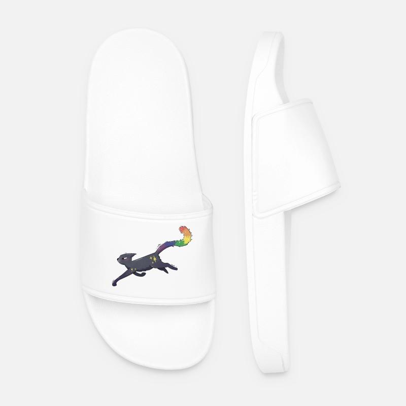 Cat with Stars and Pride Flag - Men’s Pool Sliders - white