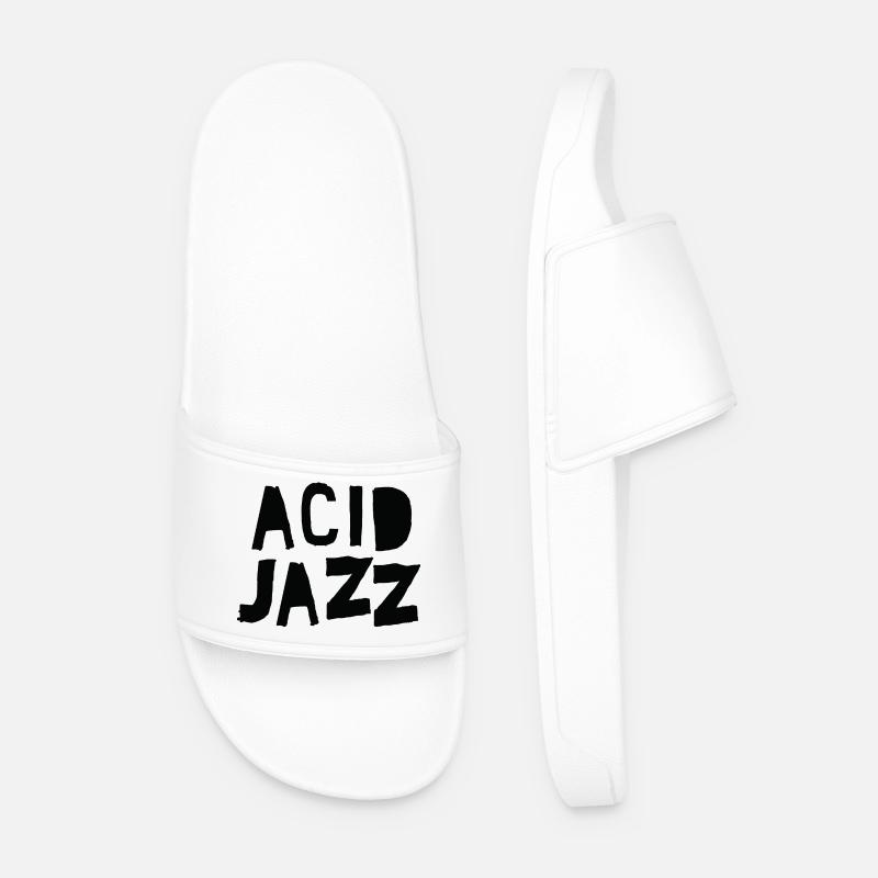 Acid Jazz Bold Brush Text - Men’s Pool Sliders - white