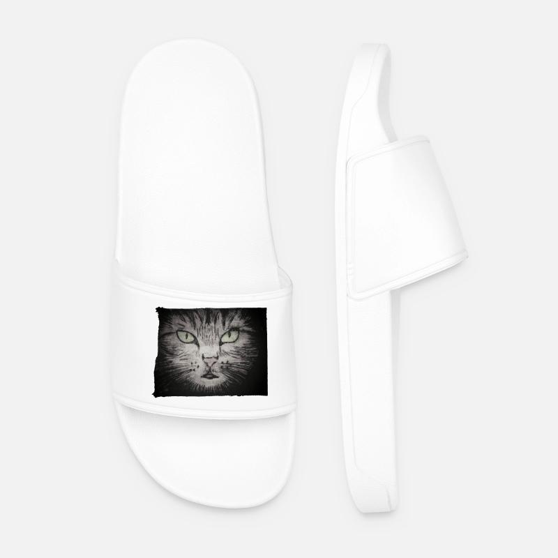Cat Black - Hand Carved Printable - Men’s Pool Sliders - white