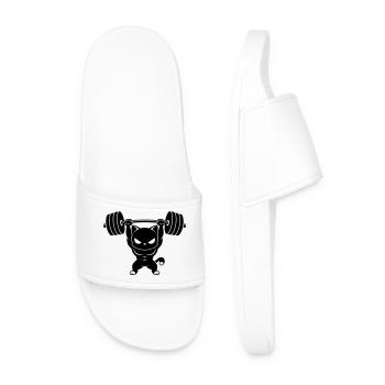 Muscle cat lifts heavy dumbbell - Men’s Pool Sliders - white - Front
