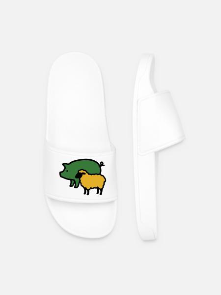 Pig Sheep Farm Icon - Men’s Pool Sliders - white