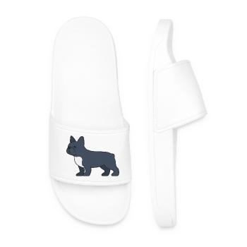 Blue French Bulldog Silhouette - Men’s Pool Sliders - white - Front
