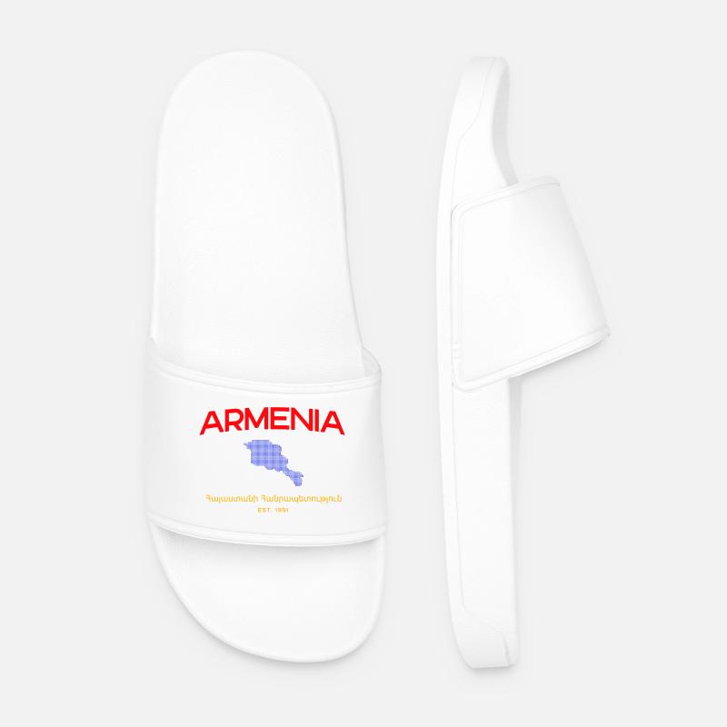 Armenia Map Script Emblem - Men’s Pool Sliders - white