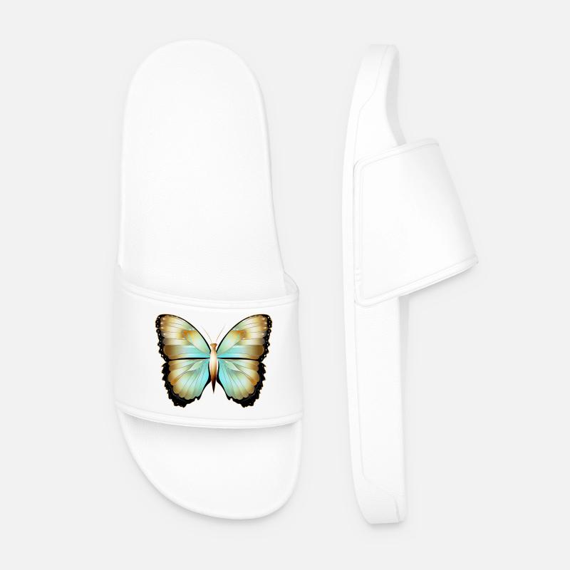 handgezeichneter gold schimmernder Schmetterling - Männer Badelatschen - Weiß
