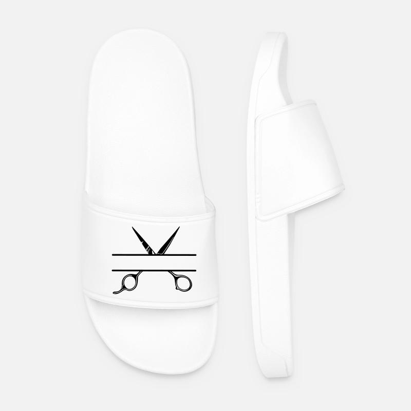 Texte bannière logo coiffeur ouvrir ciseaux - Claquettes Homme - blanc