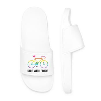 LGBTQ Cyclist - Ride With Pride - Men’s Pool Sliders - white - Front
