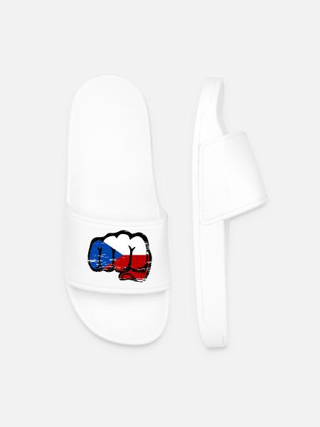 Czech Republic Fist Flag used - Men’s Pool Sliders - white