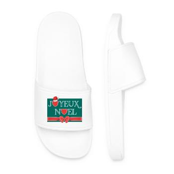 Joyeux Noël tête de cœur staffie et nœud cadeau - Claquettes Homme - blanc - Devant