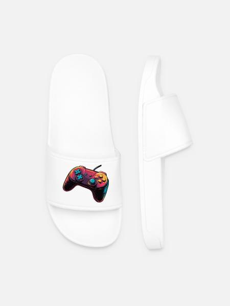 Gamepad, Gamepad, Console Player Logo - Men’s Pool Sliders - white