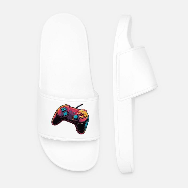 Gamepad, Gamepad, Console Player Logo - Men’s Pool Sliders - white