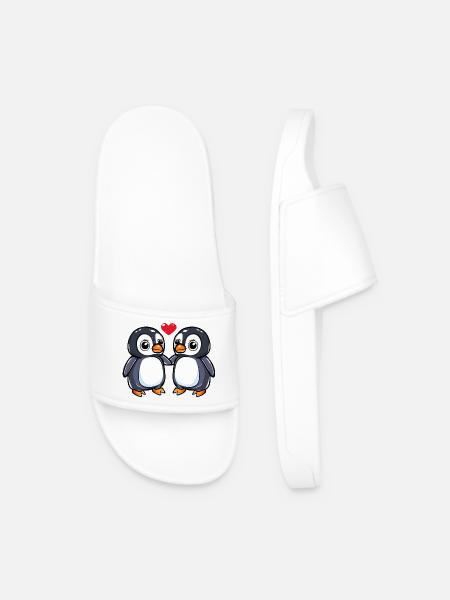 Penguin Couple Valentine's Day - Men’s Pool Sliders - white