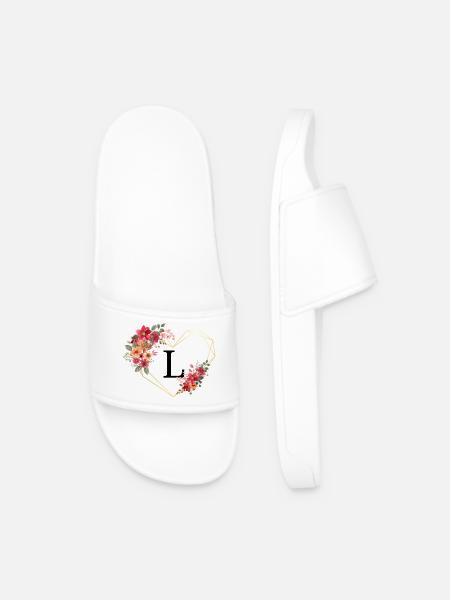 Letter l floral golden heart - Men’s Pool Sliders - white