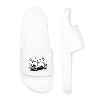 Skateur Skateur Chat Skateboard Patinage - Claquettes Homme - blanc - Devant