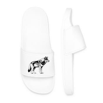 Wolf - Cute Dog Design - Men’s Pool Sliders - white - Front